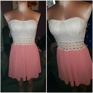 Strapless Dress white and pink size small pink owl